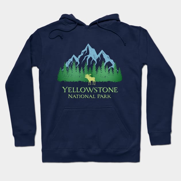 Yellowstone National Park Montana Mountains Moose Trees Silhouette Hoodie by Pine Hill Goods
